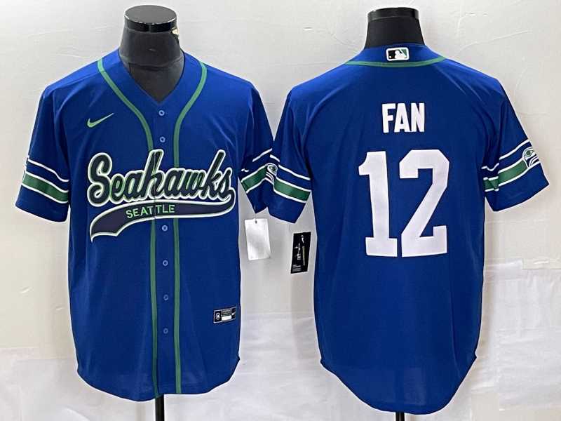Men%27s Seattle Seahawks #12 Fan Blue Blue With Patch Cool Base Stitched Baseball Jersey->seattle seahawks->NFL Jersey